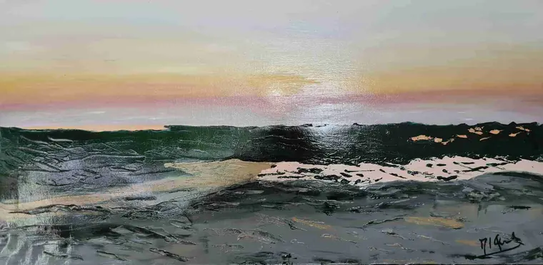 Tableau abstrait contemporain 200, 80 × 40 cm, finition laquée - Majuwa, Michèle Quil