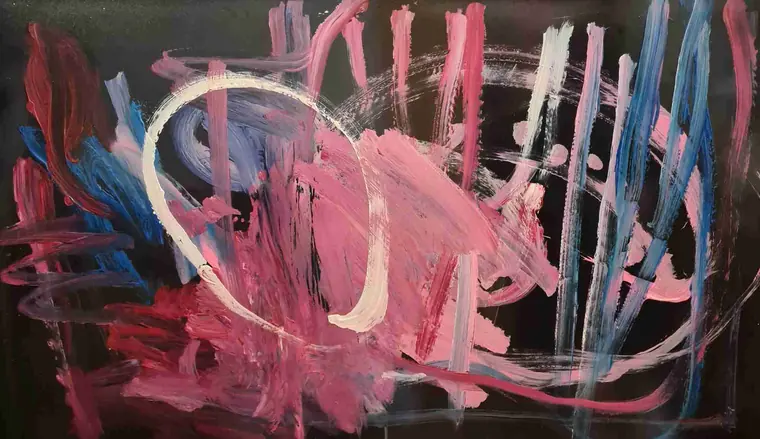 Tableau abstrait contemporain 202, 109 × 65 cm, finition laquée - Majuwa, Michèle Quil