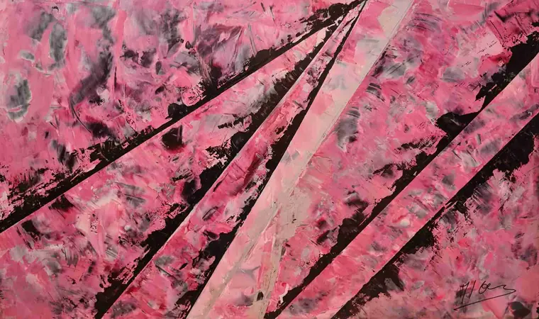 Tableau abstrait contemporain 203, 109 × 65 cm, finition laquée - Majuwa, Michèle Quil