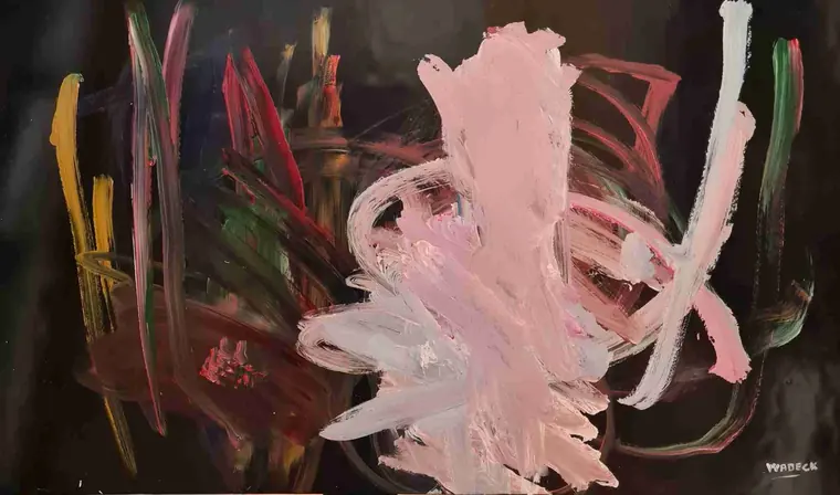 Tableau abstrait contemporain 204, 109 × 65 cm, finition laquée - Majuwa, Michèle Quil