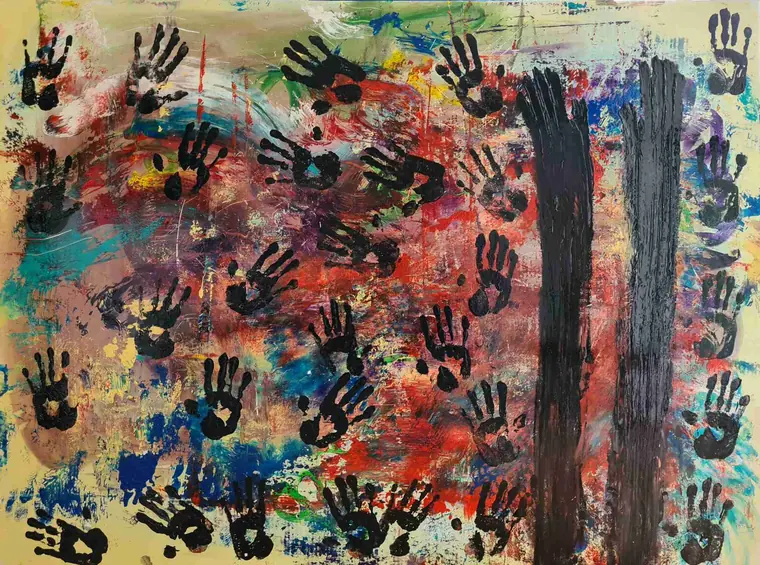 Tableau abstrait contemporain 209, 160 × 120 cm, finition laquée - Majuwa, Michèle Quil
