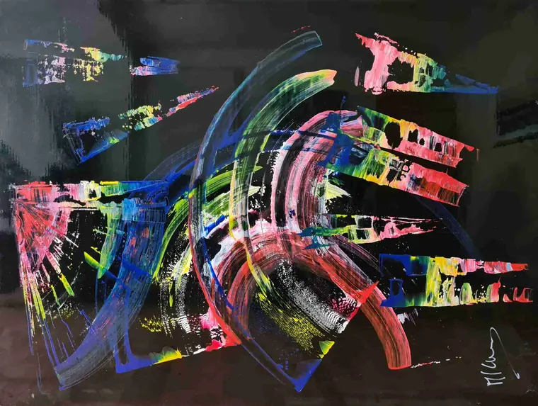 Tableau abstrait contemporain 216, 160 × 120 cm, finition laquée - Majuwa, Michèle Quil