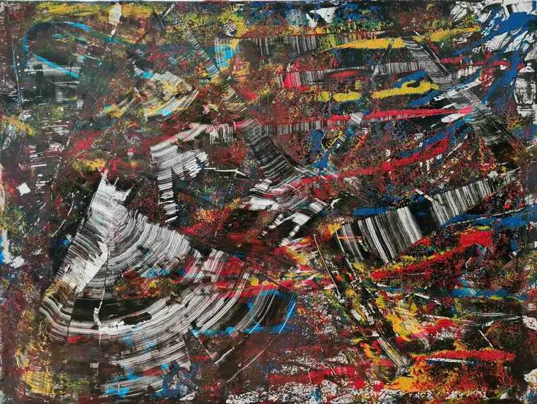 Tableau abstrait contemporain 217, 160 × 120 cm, finition laquée - Majuwa, Michèle Quil