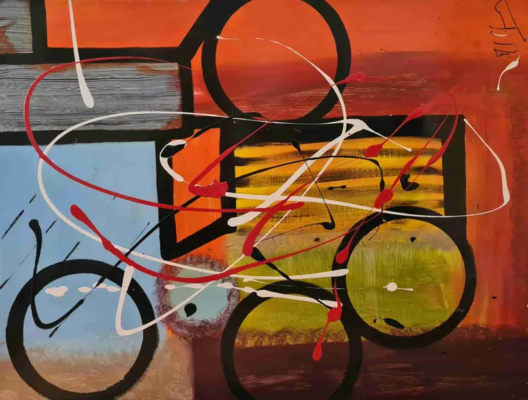 Tableau abstrait contemporain 218, 160 × 120 cm, finition laquée - Majuwa, Michèle Quil