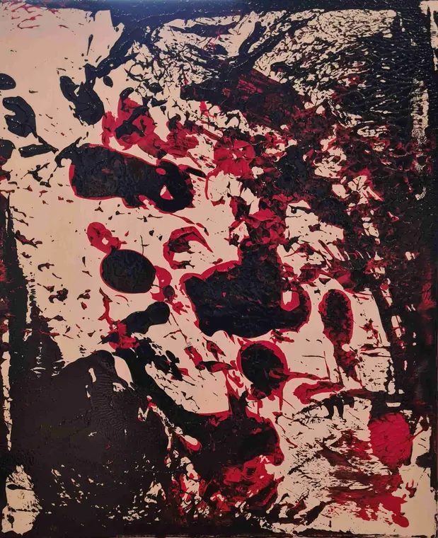 Tableau abstrait contemporain 226, 64 × 54 cm, finition laquée - Majuwa, Michèle Quil