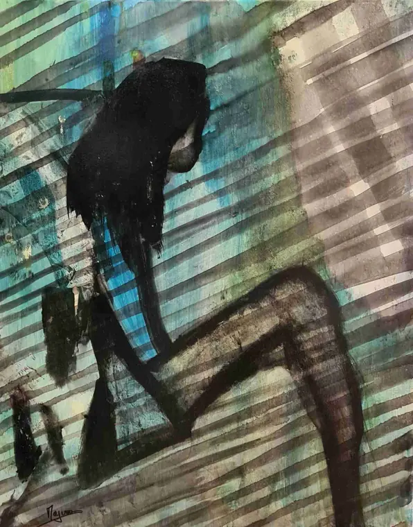 Tableau abstrait contemporain 230, 50 × 60 cm, finition laquée - Majuwa, Michèle Quil