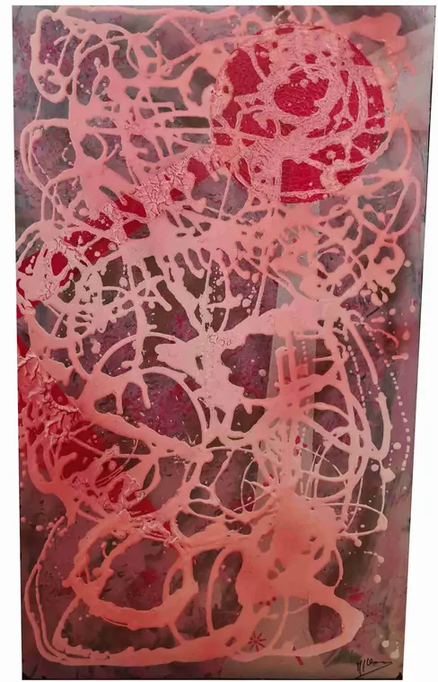 Tableau abstrait contemporain 236, 65 × 109 cm, finition laquée - Majuwa, Michèle Quil