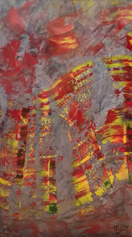Tableau abstrait contemporain 237, 65 × 109 cm, finition laquée - Majuwa, Michèle Quil