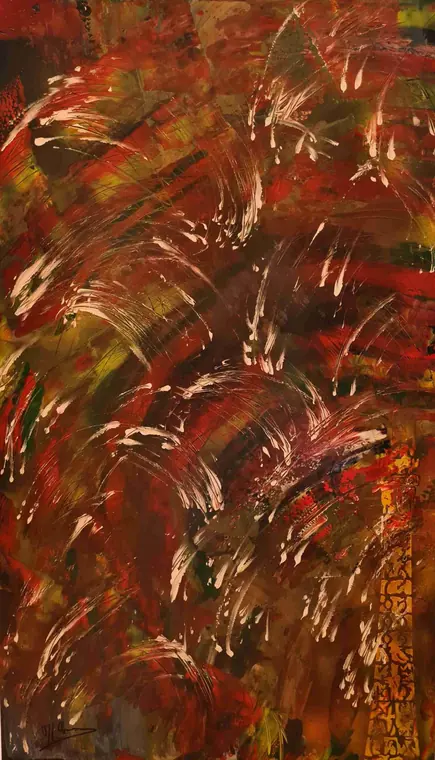 Tableau abstrait contemporain 238, 65 × 110 cm, finition laquée - Majuwa, Michèle Quil