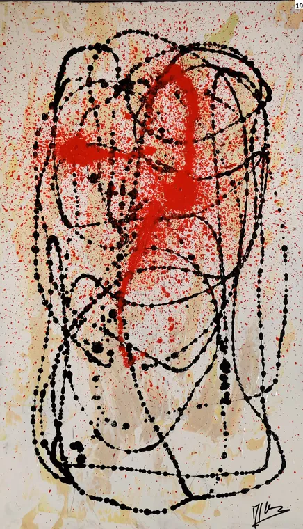 Tableau abstrait contemporain portrait - Majuwa (Michèle Quil), artiste peintre à Villers-lès-Nancy