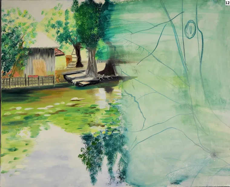 Tableau abstrait contemporain paysage - Majuwa (Michèle Quil), artiste peintre à Villers-lès-Nancy