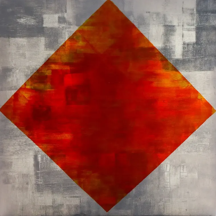 Tableau abstrait contemporain carré - Majuwa (Michèle Quil), artiste peintre à Villers-lès-Nancy
