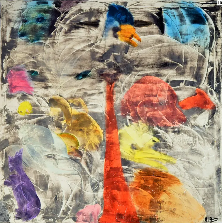Tableau abstrait contemporain carré - Majuwa (Michèle Quil), artiste peintre à Villers-lès-Nancy