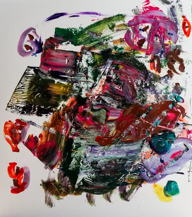 Tableau abstrait contemporain portrait - Majuwa (Michèle Quil), artiste peintre à Villers-lès-Nancy