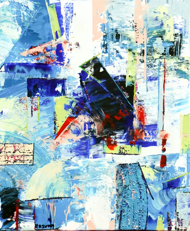 Tableau abstrait contemporain portrait - Majuwa (Michèle Quil), artiste peintre à Villers-lès-Nancy