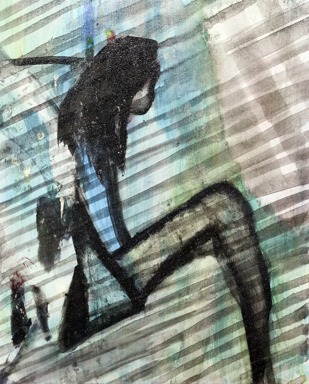 Tableau abstrait contemporain portrait - Majuwa (Michèle Quil), artiste peintre à Villers-lès-Nancy