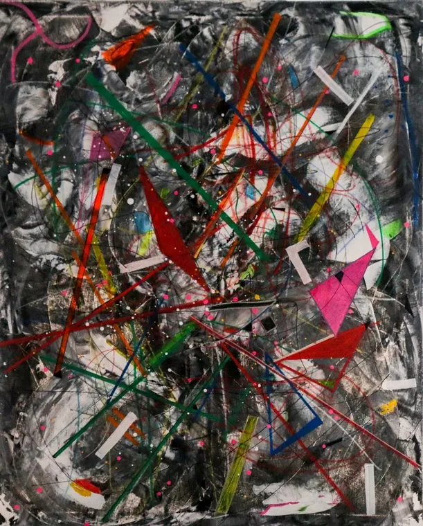 Tableau abstrait contemporain portrait - Majuwa (Michèle Quil), artiste peintre à Villers-lès-Nancy