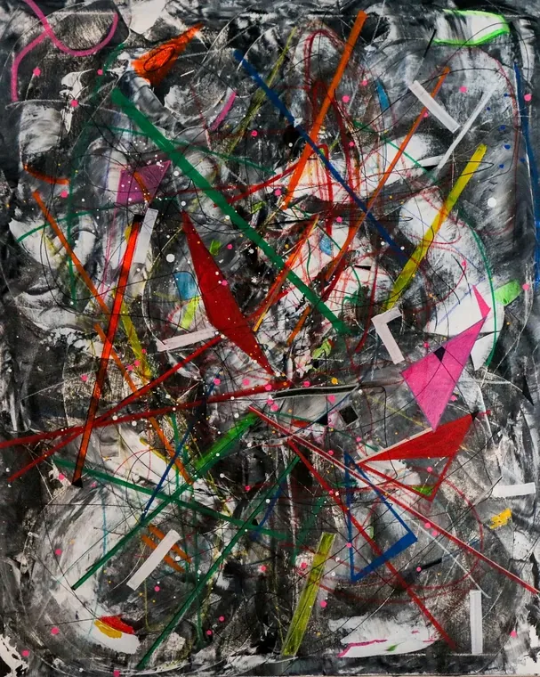 Tableau abstrait contemporain portrait - Majuwa (Michèle Quil), artiste peintre à Villers-lès-Nancy