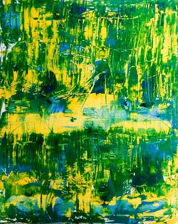 Tableau abstrait contemporain portrait - Majuwa (Michèle Quil), artiste peintre à Villers-lès-Nancy