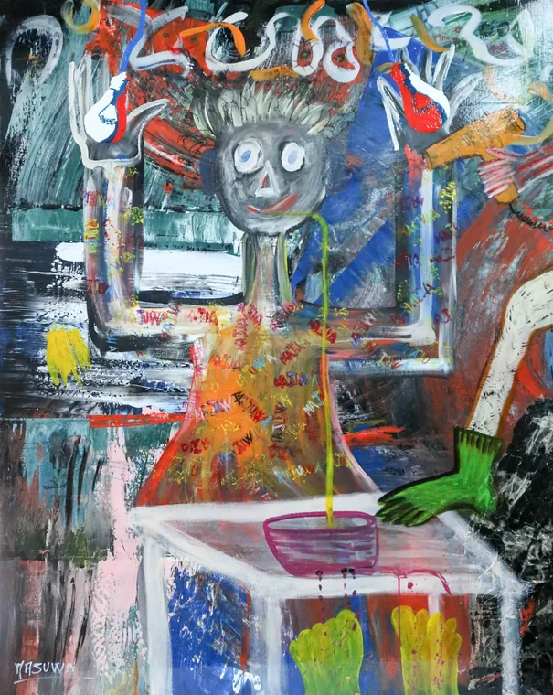 Tableau abstrait contemporain portrait - Majuwa (Michèle Quil), artiste peintre à Villers-lès-Nancy