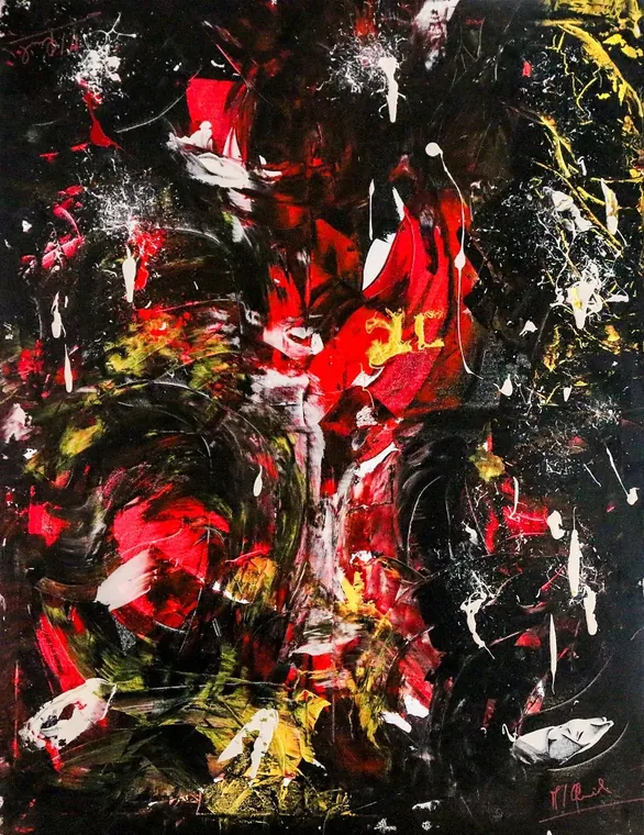 Tableau abstrait contemporain portrait - Majuwa (Michèle Quil), artiste peintre à Villers-lès-Nancy