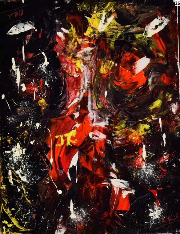 Tableau abstrait contemporain portrait - Majuwa (Michèle Quil), artiste peintre à Villers-lès-Nancy
