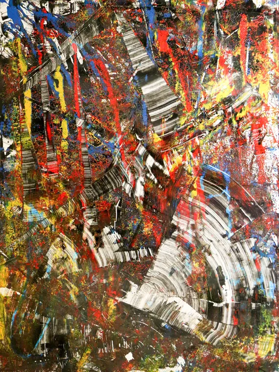 Tableau abstrait contemporain portrait - Majuwa (Michèle Quil), artiste peintre à Villers-lès-Nancy
