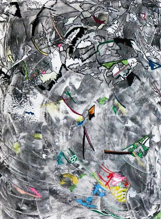 Tableau abstrait contemporain portrait - Majuwa (Michèle Quil), artiste peintre à Villers-lès-Nancy