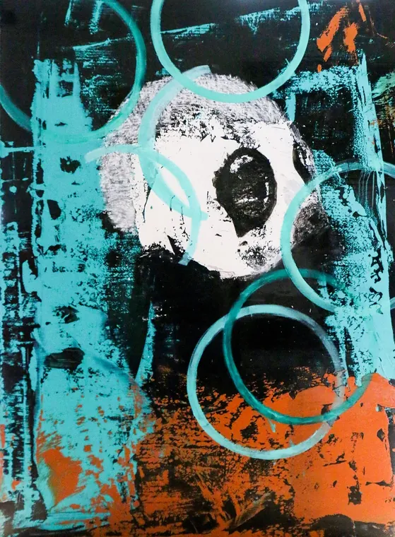 Tableau abstrait contemporain portrait - Majuwa (Michèle Quil), artiste peintre à Villers-lès-Nancy