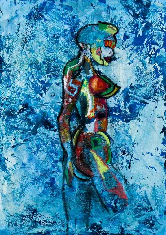 Tableau abstrait contemporain portrait - Majuwa (Michèle Quil), artiste peintre à Villers-lès-Nancy