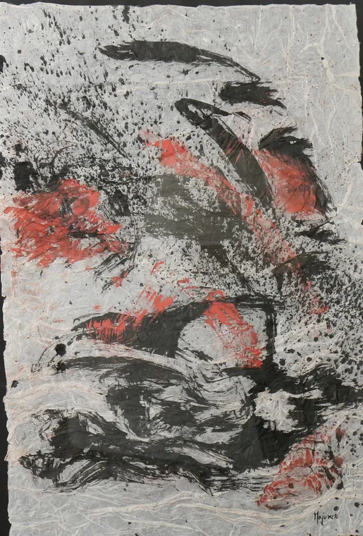 Tableau abstrait contemporain portrait - Majuwa (Michèle Quil), artiste peintre à Villers-lès-Nancy