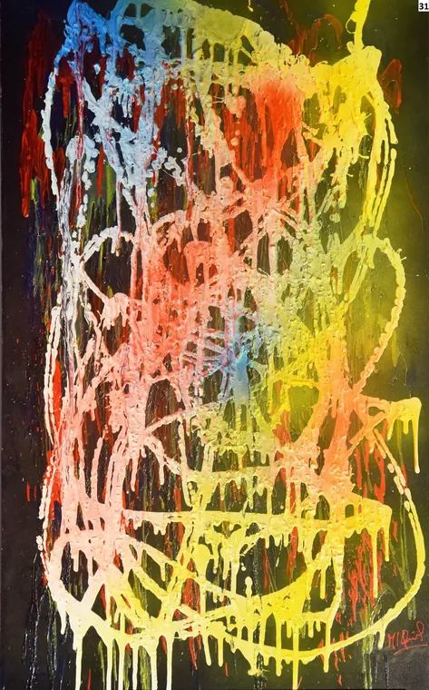Tableau abstrait contemporain portrait - Majuwa (Michèle Quil), artiste peintre à Villers-lès-Nancy